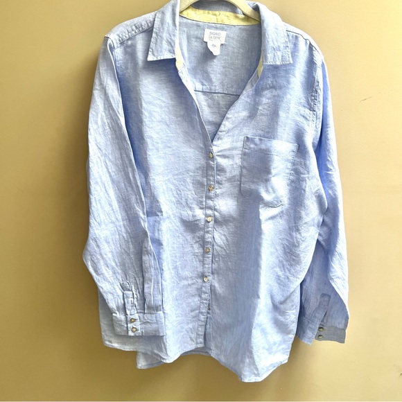 Sigrid Olsen Tops - Sigrid Olsen blue Linen Button-Up Shirt - Relaxed Fit size L